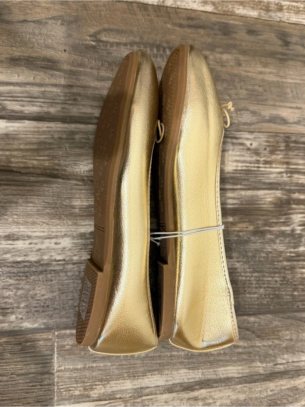 Gold Ballet Flats with Bow Accent - Women's Shoes Size 9